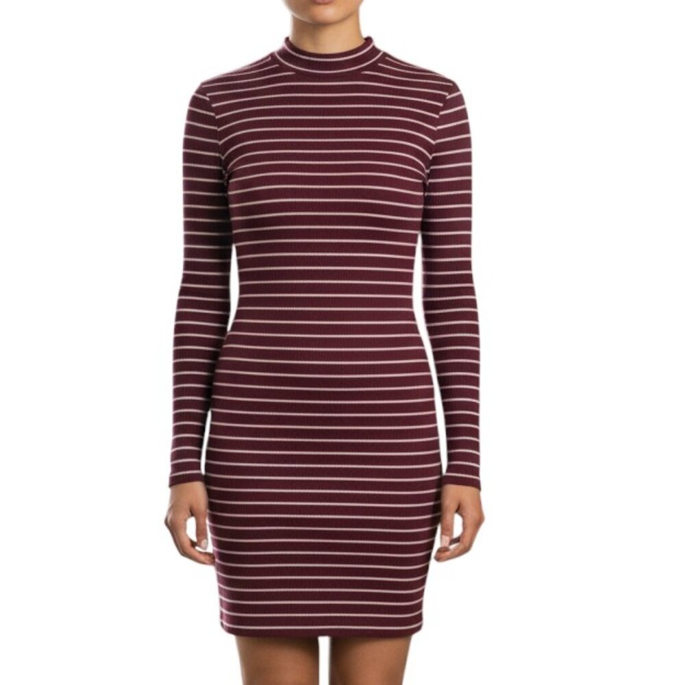 Forever 21 Burgundy Striped Long Sleeve Dress Women's Size M